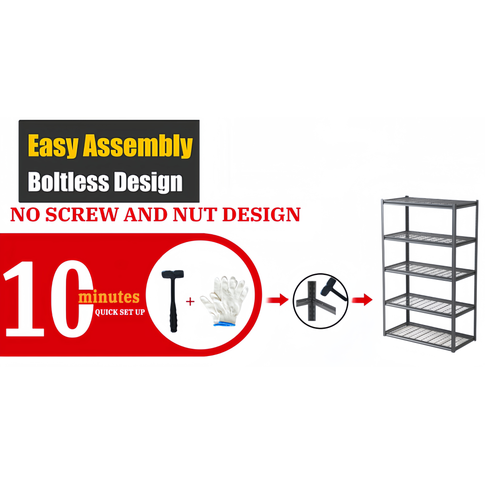 5 Tier Heavy Duty Metal Storage Shelves ,Easy to Assemble ,Adjustable ,Storage Shelves for Basements, Garages and Kitchen, 72 "H*47.2 "W*17.7 "D