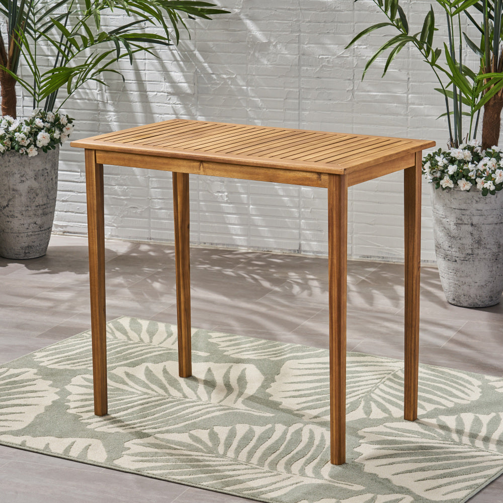 Outdoor Minimalist Acacia Wood Rectangle Bar Table - Dark Gray