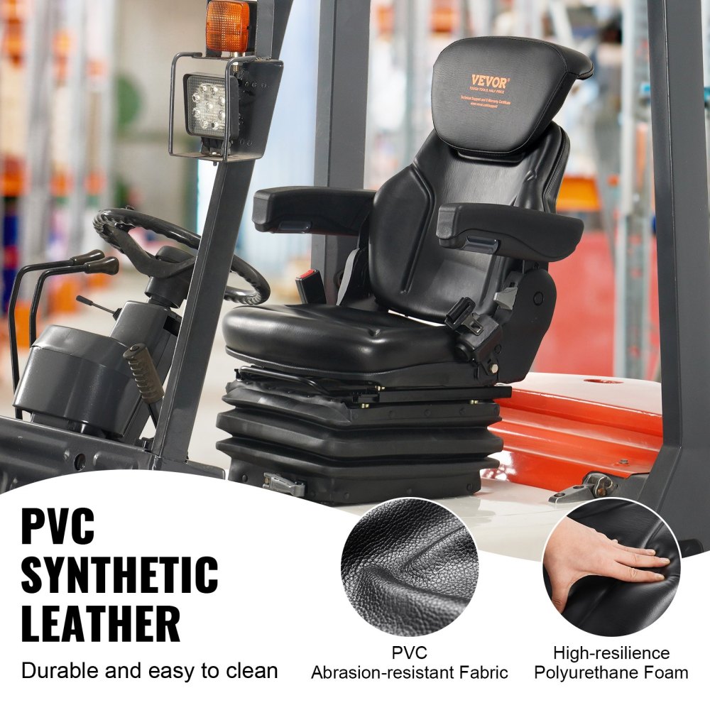 Universal Tractor seat Suspension, Fold Down Forklift Seat with Adjustable Angle Back, Micro Switch, Seatbelt and Armrests, 3-level Shock Absorption Tractor Seat for Tractor Loader Excavator