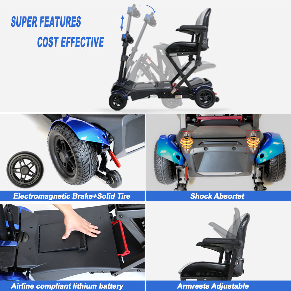 SOLAX Remote Control Foldable Electric Mobility Scooter with Suspension for Senior, Lightweight 4 Wheels Electric Powered Scooter for Travel Shopping