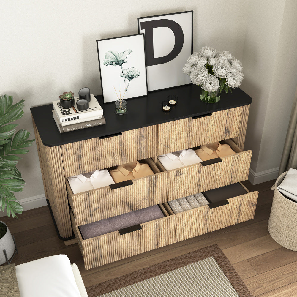 Modern Multi-functional Six-drawer MDF Cabinet,The perfect combination of rounded corners and multifunctional design, with Product Dimensions of 47.2*15.7*29.6 Inches.