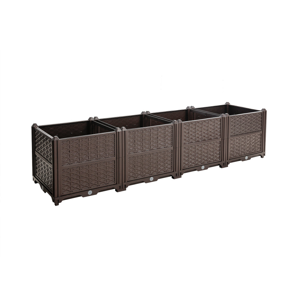 Indoor and outdoor rectangular plastic planting box; planting kit for fresh vegetables, herbs, flowers, and succulents; brown