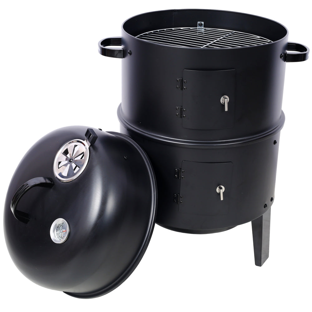 Charcoal Smoker Grill Wood Smoker Grills Outdoor Cooking 16 Inch Vertical Smoker Portable BBQ Grill for Camping, Black