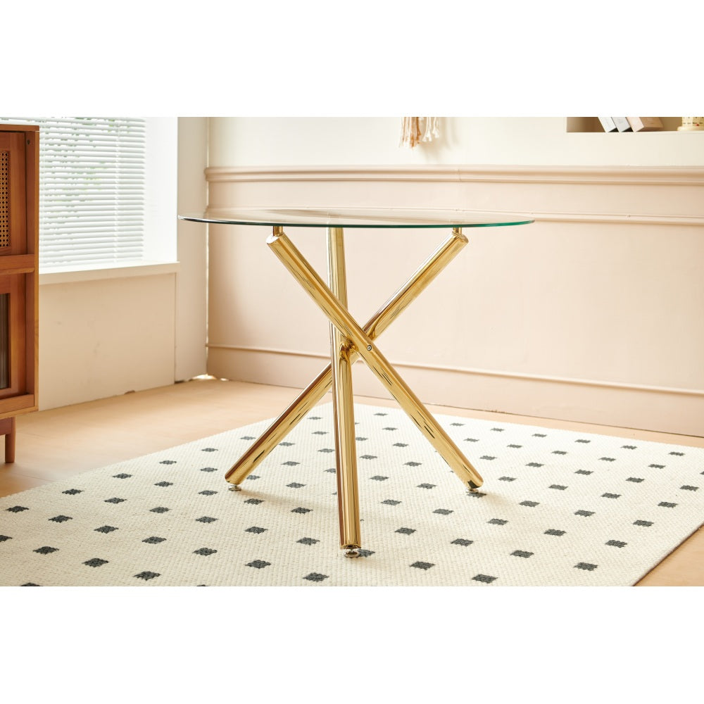 1+4,5pieces dining set, Table metal leg Mid-century Dining Table for 4-6 people With Glass  Table Top, Pedestal Dining Table, End Table Leisure Coffee Table.