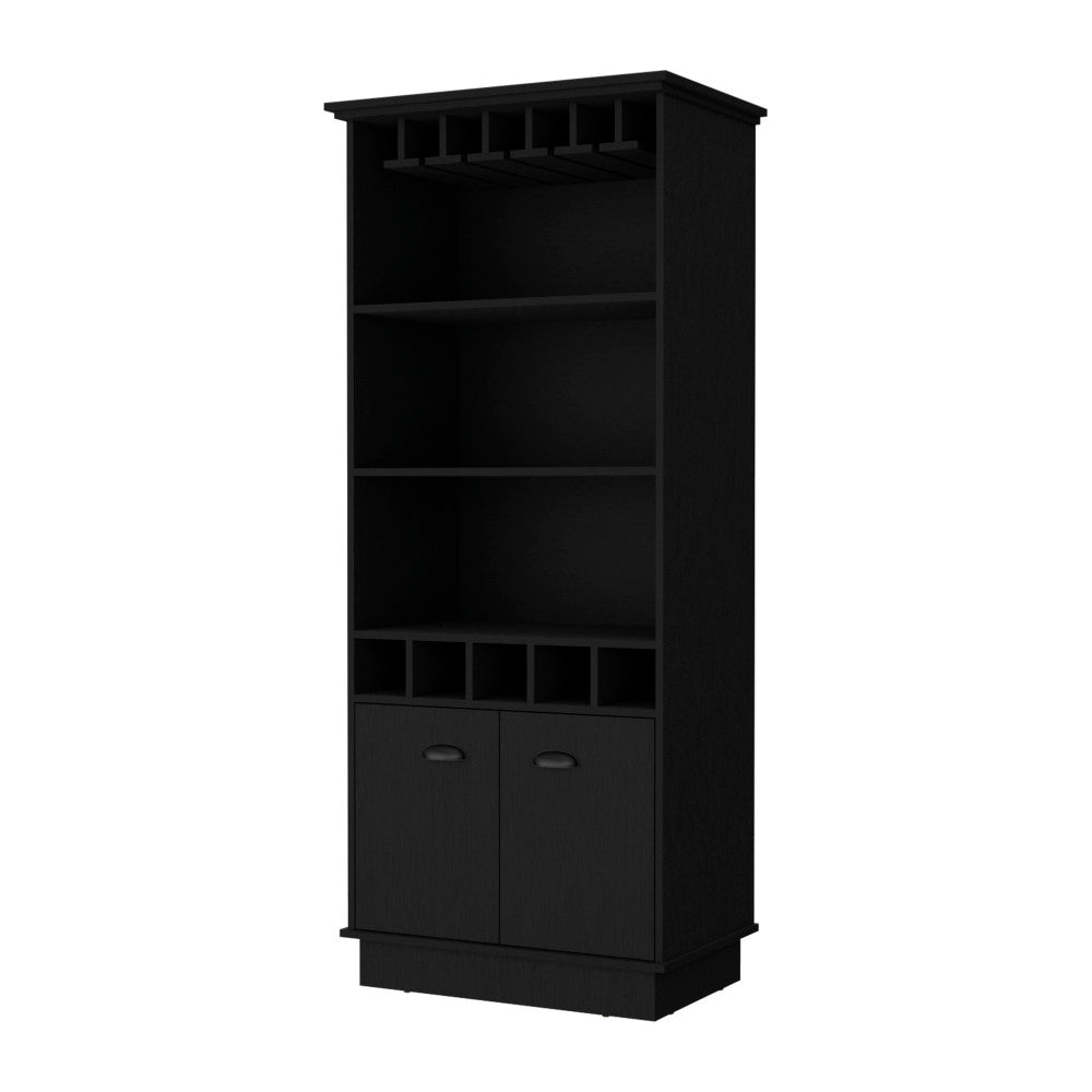FM FURNITURE Sophia Bar Cabinet with Glassware Rack and Five Bottle Racks, Black