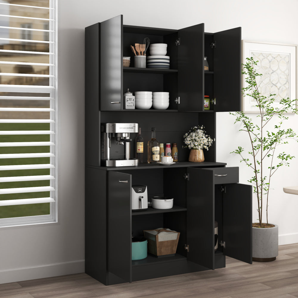70.87" Tall Wardrobe& Kitchen Cabinet, with 6-Doors, 1-Open Shelves and 1-Drawer for bedroom,Walnut