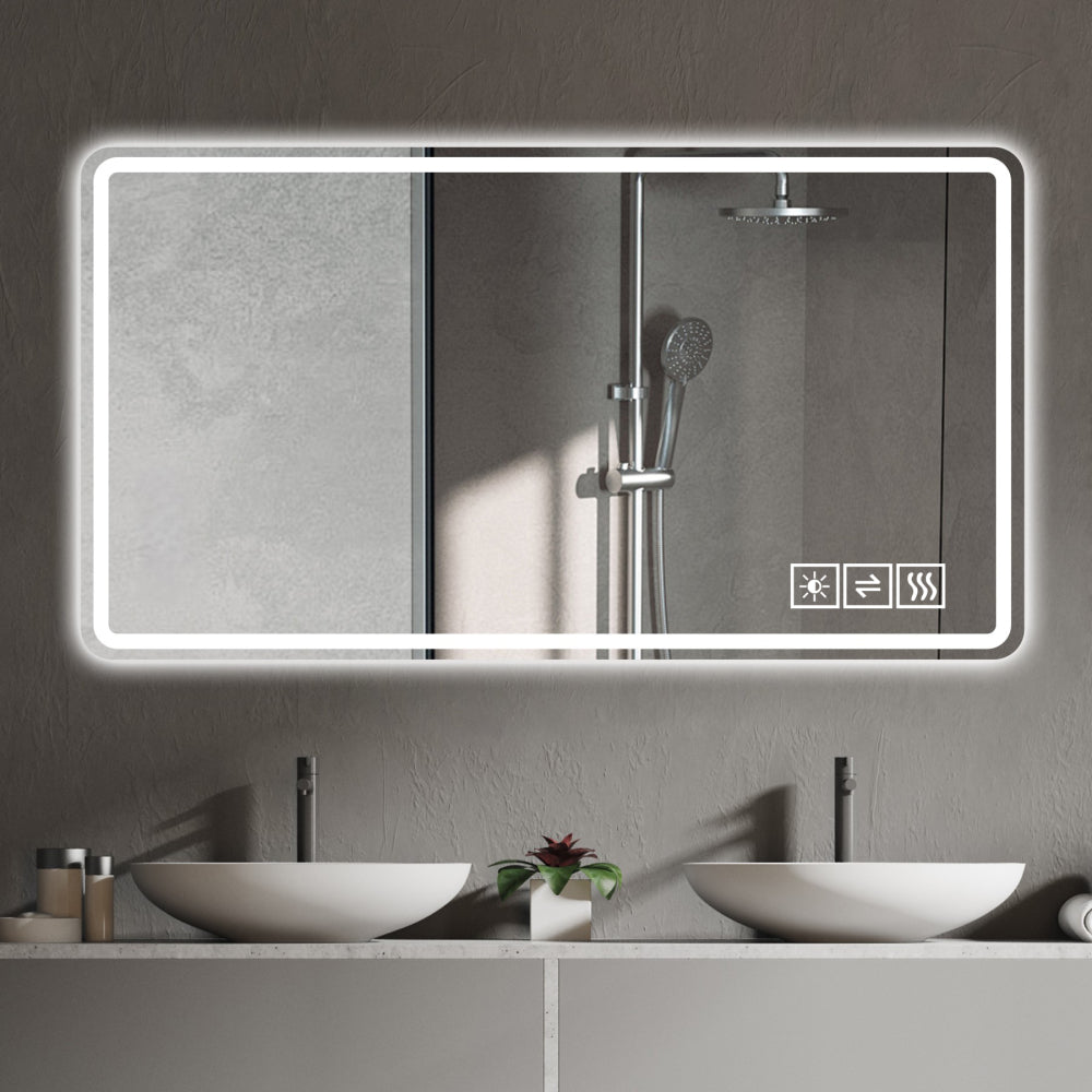 Bathroom Mirror with Led Lights Front and Backlit,  Anti-Fog Lighted Vanity Mirrors for Wall Mounted, 3 Colors and 5 level Dimmable, Horizontal/Vertical