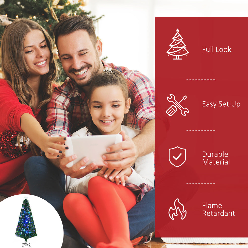 HOMCOM 6' Tall Douglas Fir Pre-Lit Artificial Christmas Tree with Realistic Branches, 24 Multi-Color LED Lights, Fiber Optics and 230 Tips