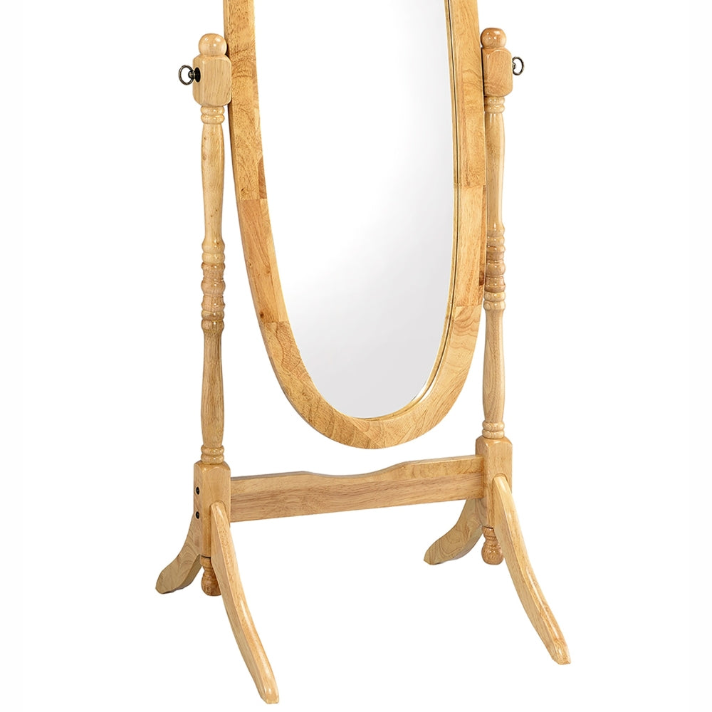 59.25" Tall Standing Wooden Floor Mirror with Natural finish, Oval Shape