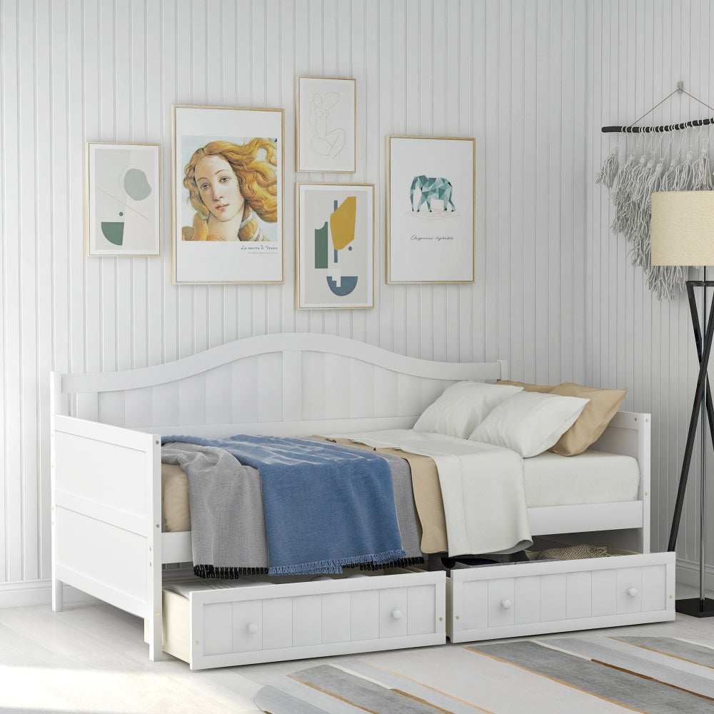 Twin Wooden Daybed with 2 drawers, Sofa Bed for Bedroom Living Room,No Box Spring Needed,Gray