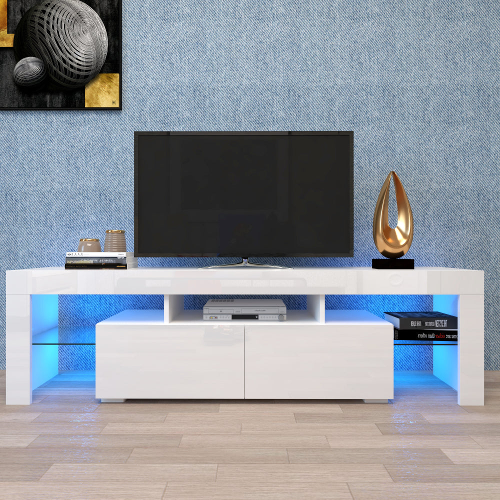 Modern Black TV Stand, 20 Colors LED TV Stand w/Remote Control Lights