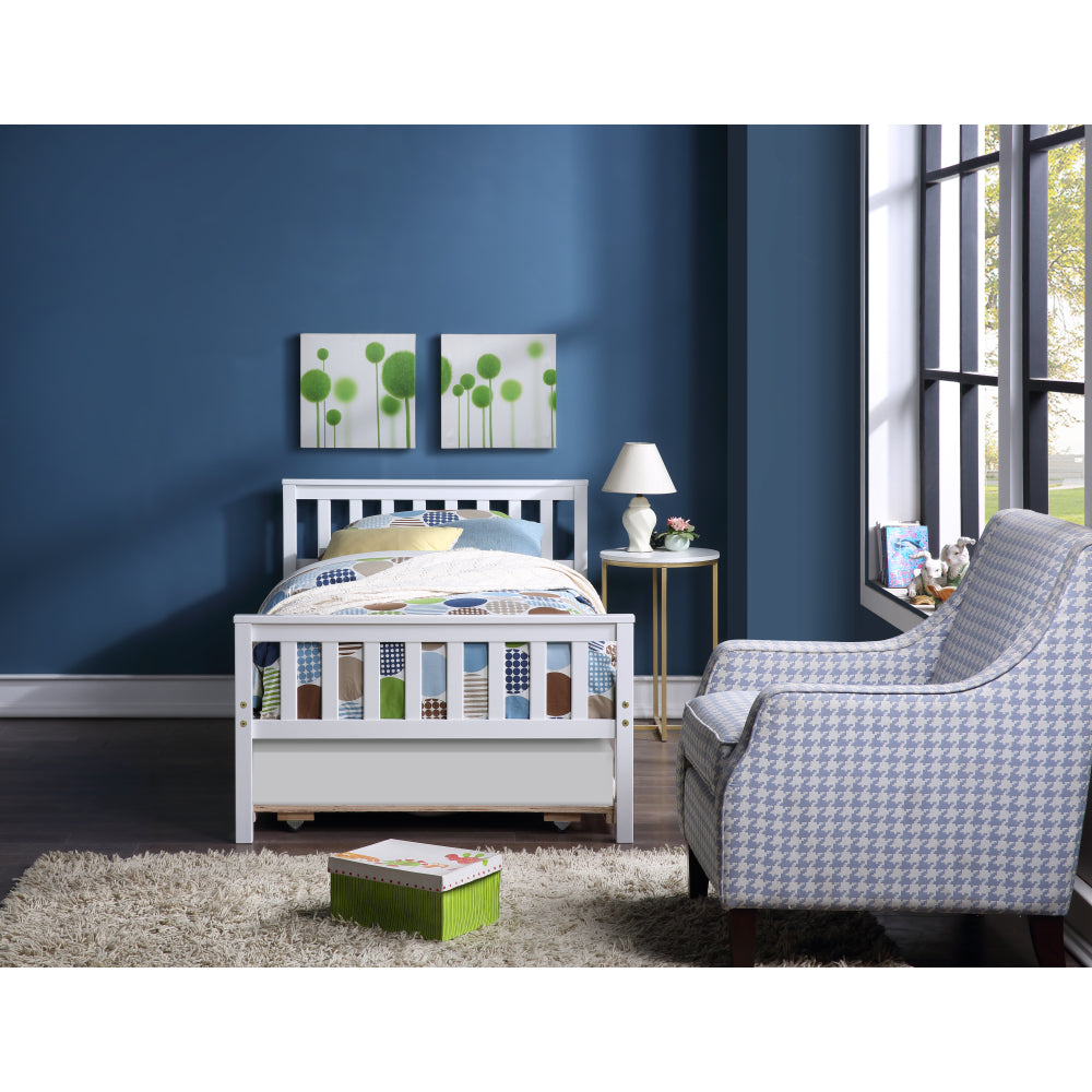 Twin Bed with Trundle, Platform Bed Frame with Headboard and Footboard, for Bedroom Small Living Space,No Box Spring Needed,White(New SKU:W504P148532)