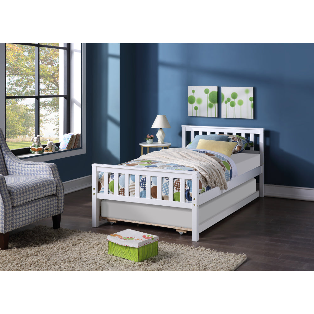 Twin Bed with Trundle, Platform Bed Frame with Headboard and Footboard, for Bedroom Small Living Space,No Box Spring Needed,White(New SKU:W504P148532)