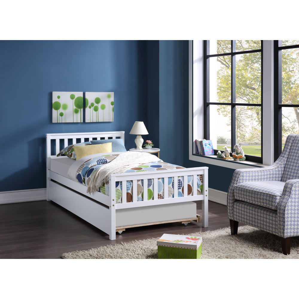 Twin Bed with Trundle, Platform Bed Frame with Headboard and Footboard, for Bedroom Small Living Space,No Box Spring Needed,White(New SKU:W504P148532)