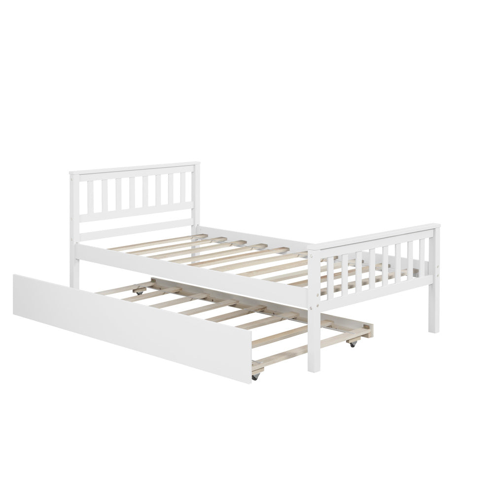 Twin Bed with Trundle, Platform Bed Frame with Headboard and Footboard, for Bedroom Small Living Space,No Box Spring Needed,White(New SKU:W504P148532)