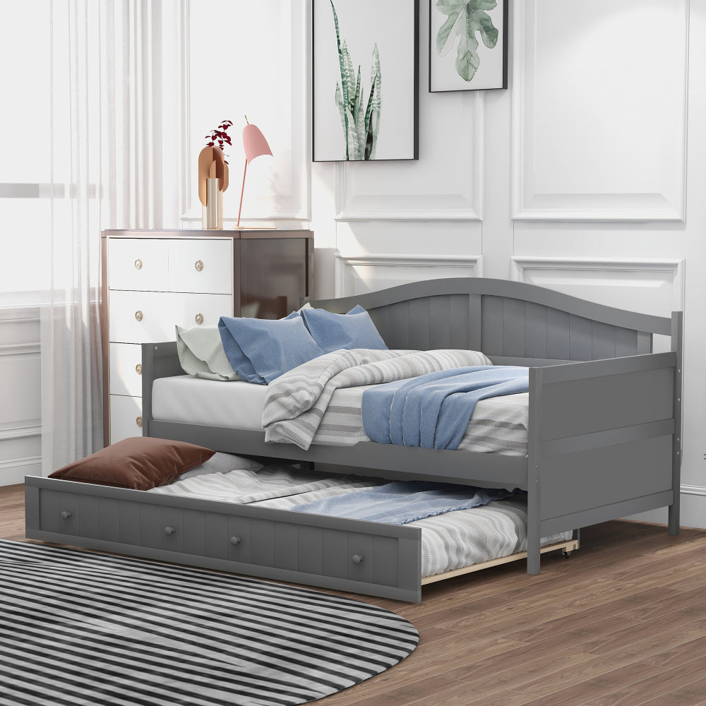 Twin Wooden Daybed with 2 drawers, Sofa Bed for Bedroom Living Room,No Box Spring Needed,Gray
