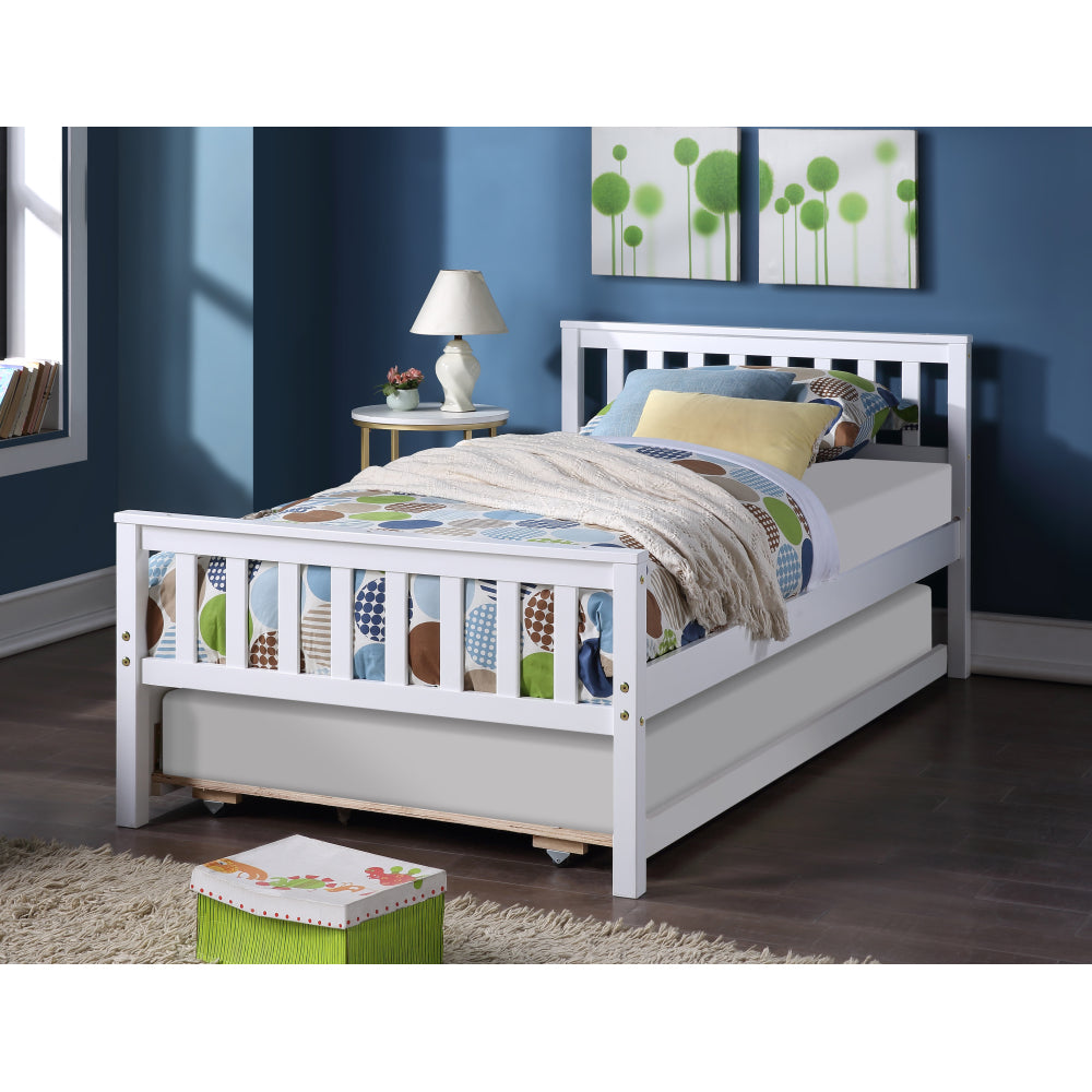 Twin Bed with Trundle, Platform Bed Frame with Headboard and Footboard, for Bedroom Small Living Space,No Box Spring Needed,White(New SKU:W504P148532)