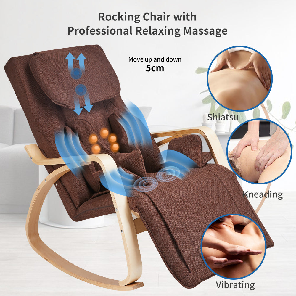 Full massage function-Air pressure-Comfortable Relax Rocking Chair, Lounge Chair Relax Chair with Cotton Fabric Cushion  Brown