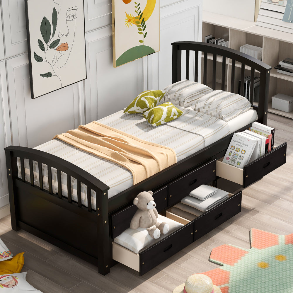ORISFUR. Twin Size Platform Storage Bed Solid Wood Bed with 6 Drawers