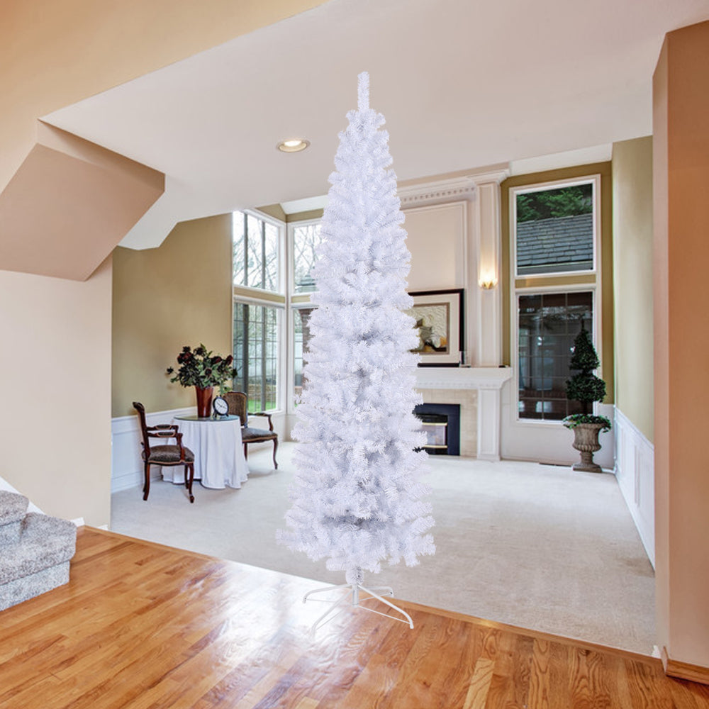7.5FT White Slim Artificial Christmas Tree  Includes Foldable Metal Stand