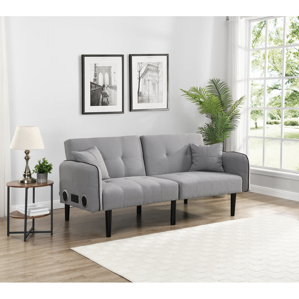 Sofa Bed with Armrest two holders  WOOD FRAME, STAINLESS LEG, FUTON BROWN  PVC,DARK BROWN