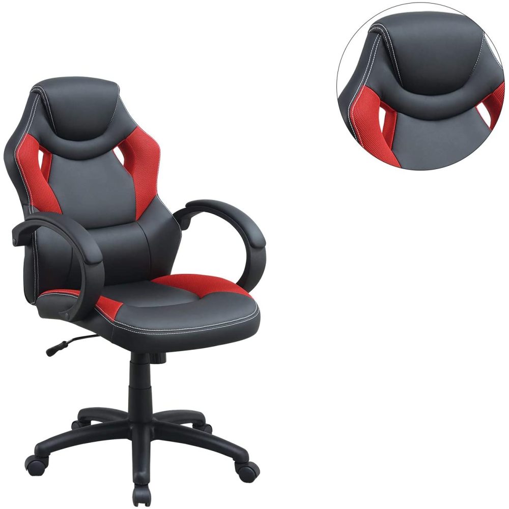 Office Chair Upholstered 1pc Cushioned Comfort Chair Relax Gaming Office Work Black And Red Color