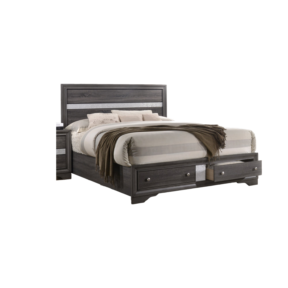 Traditional Queen 4 piece Storage Bedroom Set made with Wood in Gray