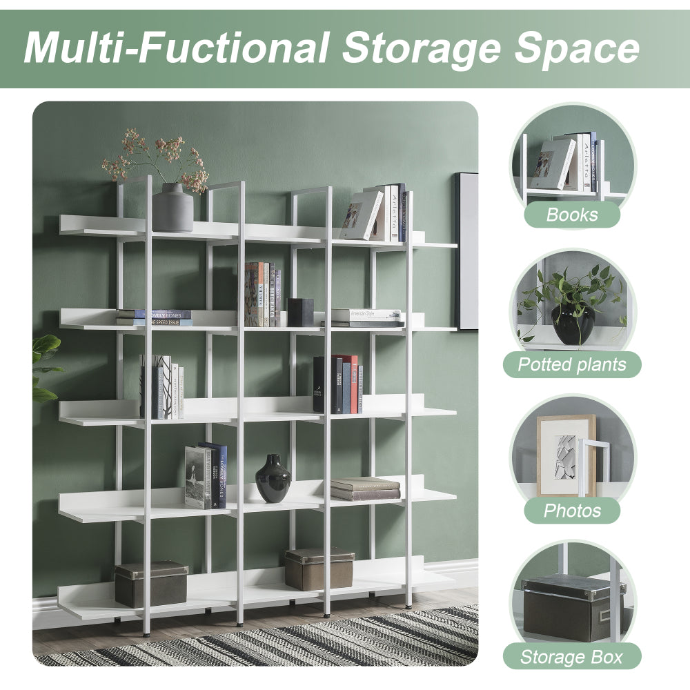 [VIDEO] 5 Tier Bookcase Home Office Open Bookshelf, Vintage Industrial Style Shelf with Metal Frame, MDF Board (Old Sku:WF286176AAK)