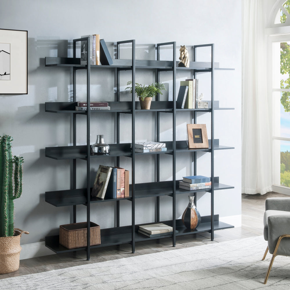 [VIDEO] 5 Tier Bookcase Home Office Open Bookshelf, Vintage Industrial Style Shelf with Metal Frame, MDF Board (Old Sku:WF286176AAK)