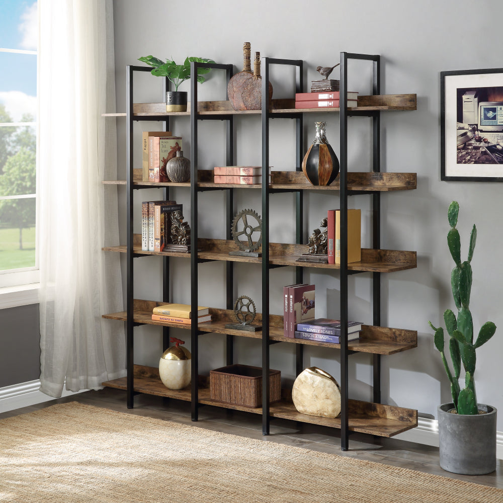 [VIDEO] 5 Tier Bookcase Home Office Open Bookshelf, Vintage Industrial Style Shelf with Metal Frame, MDF Board (Old Sku:WF286176AAK)