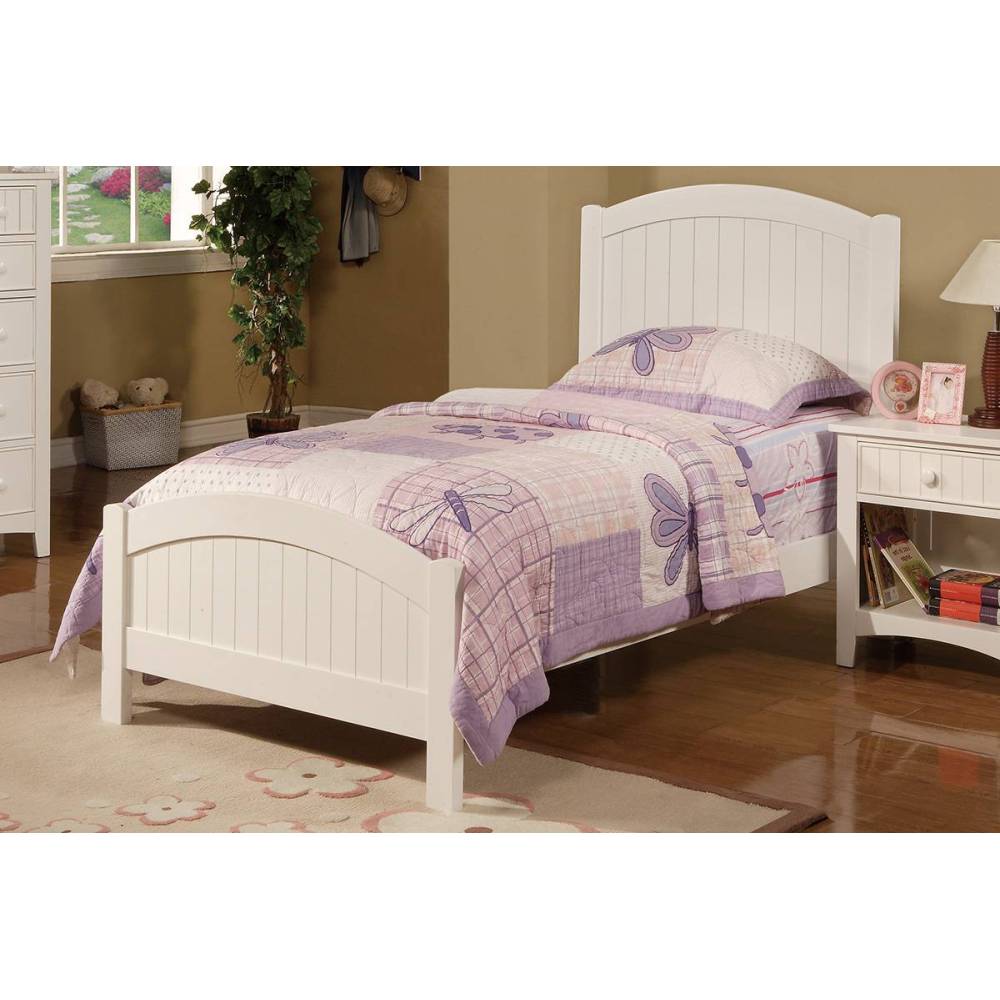 White Color Twin Size Bed Nightstand And Chest 3pc Set Bedroom Furniture Wooden Transitional Style Headboard