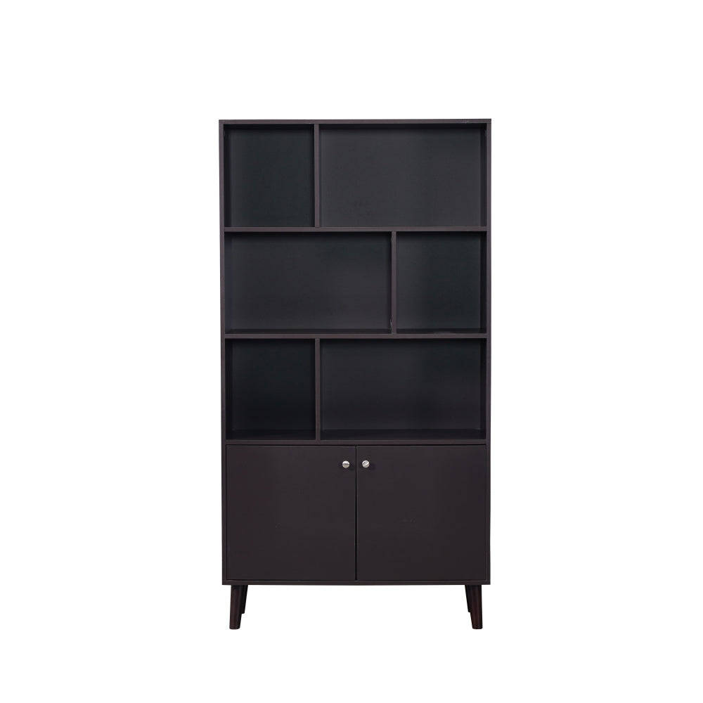 67" Bookcase with Doors, 3-tier Bookshelf, Coffee