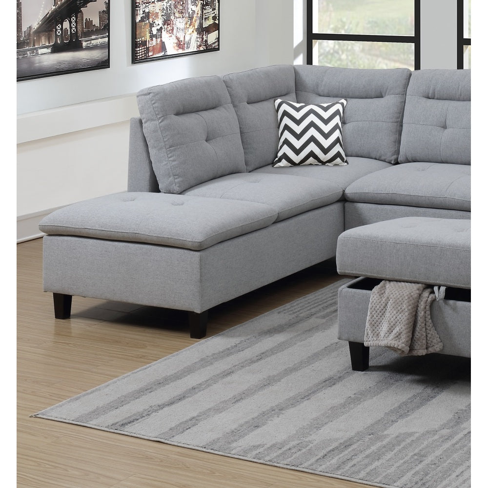 Living Room Furniture Grey Cushion Sectional w Ottoman Linen Like Fabric Sofa Chaise