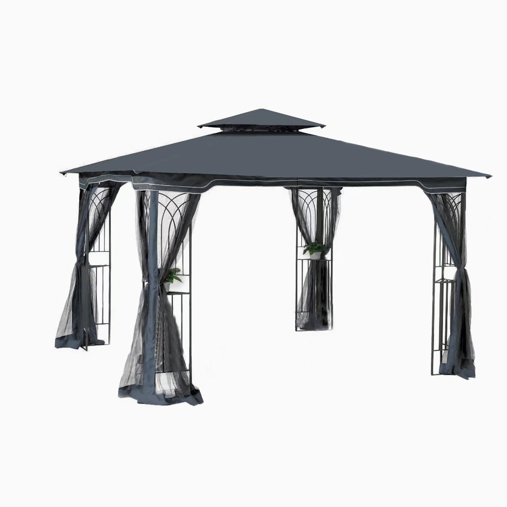 10x10 Outdoor Patio Gazebo Canopy Tent With Ventilated Double Roof And Mosquito net(Detachable Mesh Screen On All Sides),Suitable for Lawn, Garden, Backyard and Deck,Brown Top