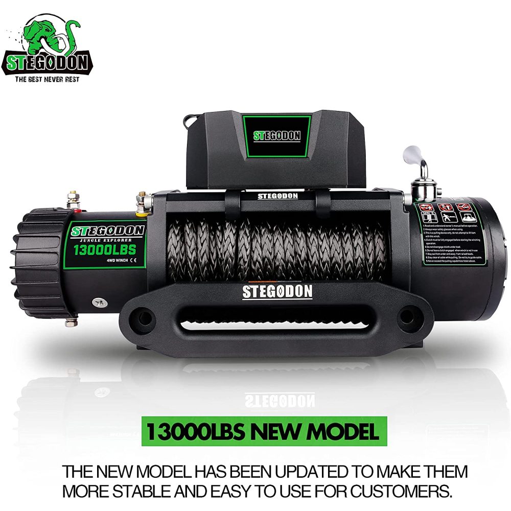 STEGODON New 13000 LBS Electric Winch T3,12V Synthetic Rope with Wireless Handheld Remotes and Wired Handle