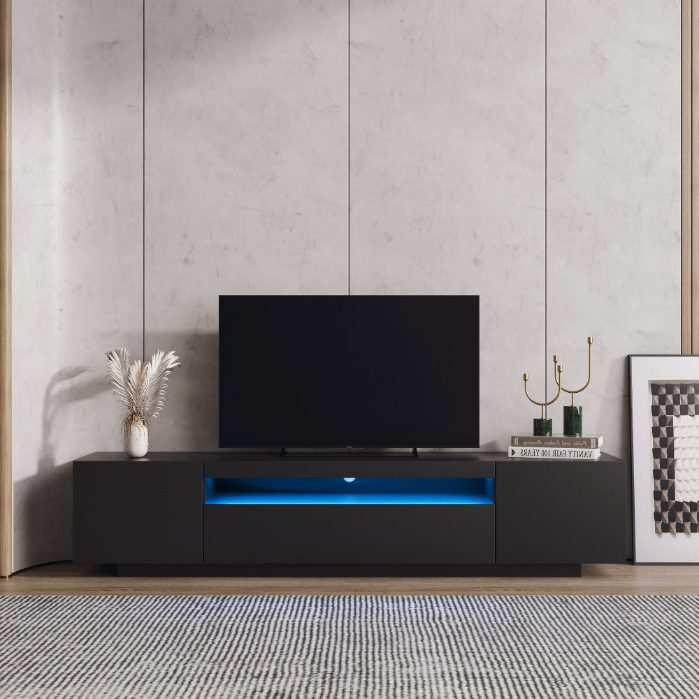 Modern Black TV Stand, 20 Colors LED TV Stand w/Remote Control Lights