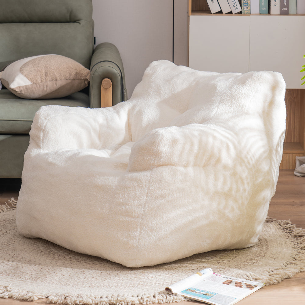 010-Soft Teddy Fabric Tufted Foam Bean Bag Chair With Teddy Fabric Coffee