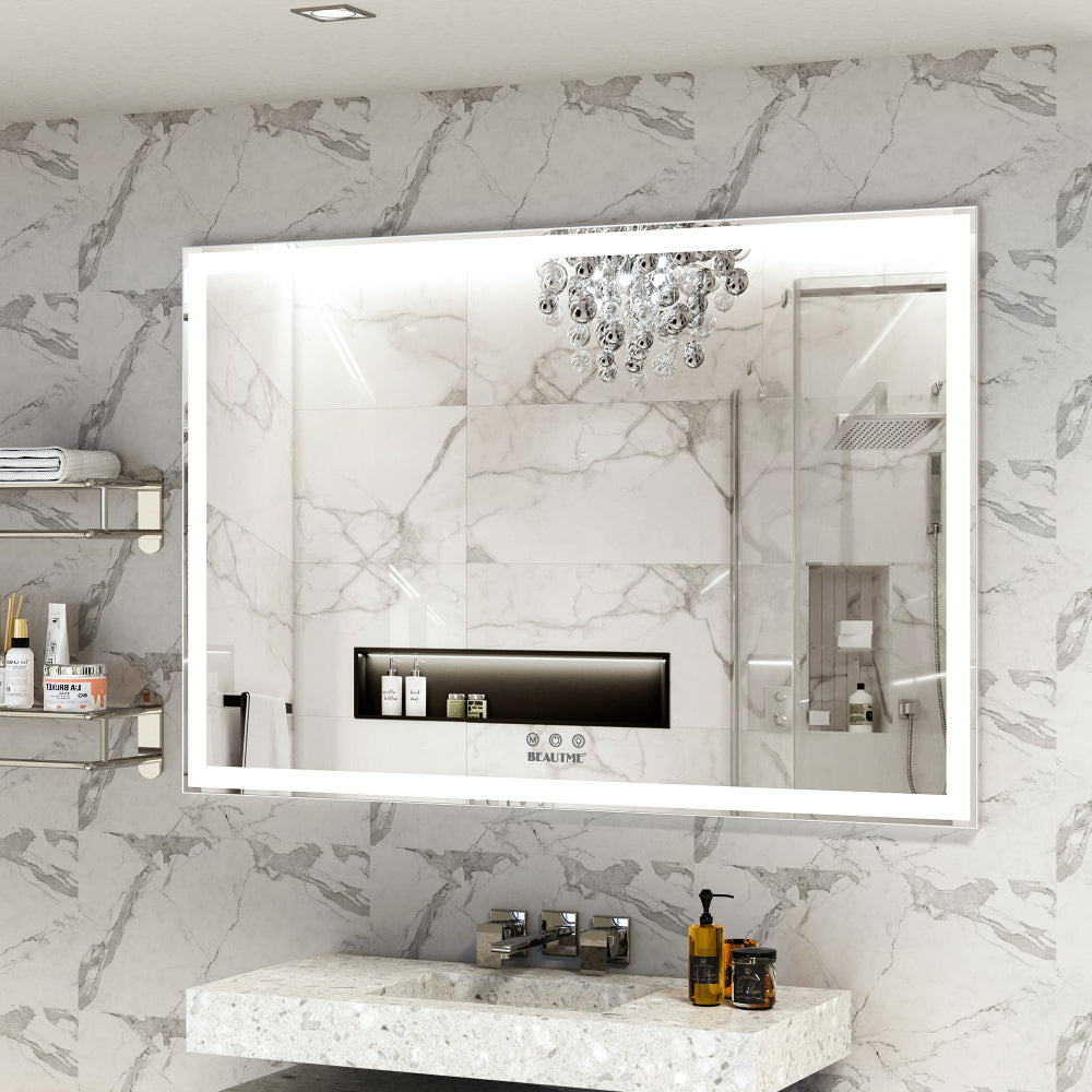 60x40 inch Oversized LED Bathroom Mirror Wall Mounted Mirror with 3 Color Modes  Aluminum Frame Large Wall Mirror for Bathroom