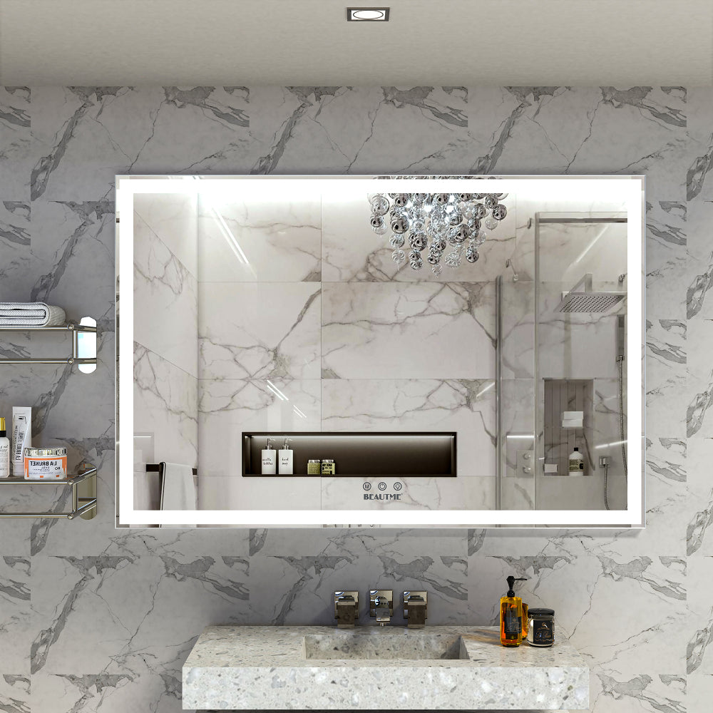 60x40 inch Oversized LED Bathroom Mirror Wall Mounted Mirror with 3 Color Modes  Aluminum Frame Large Wall Mirror for Bathroom