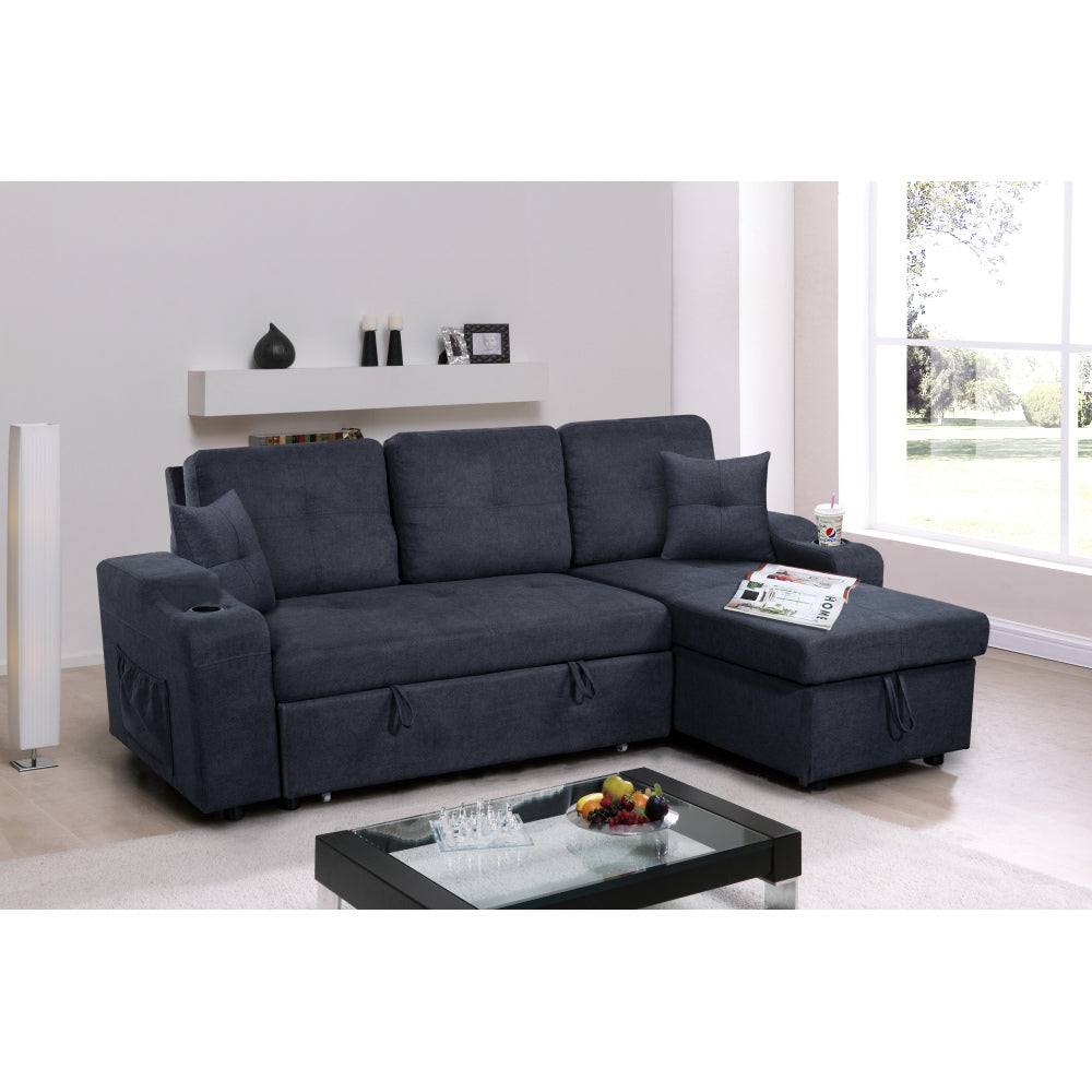 Right-facing sectional sofa with footrest, convertible corner sofa with armrest storage, living room and apartment sectional sofa, right chaise longue and  dark  grey