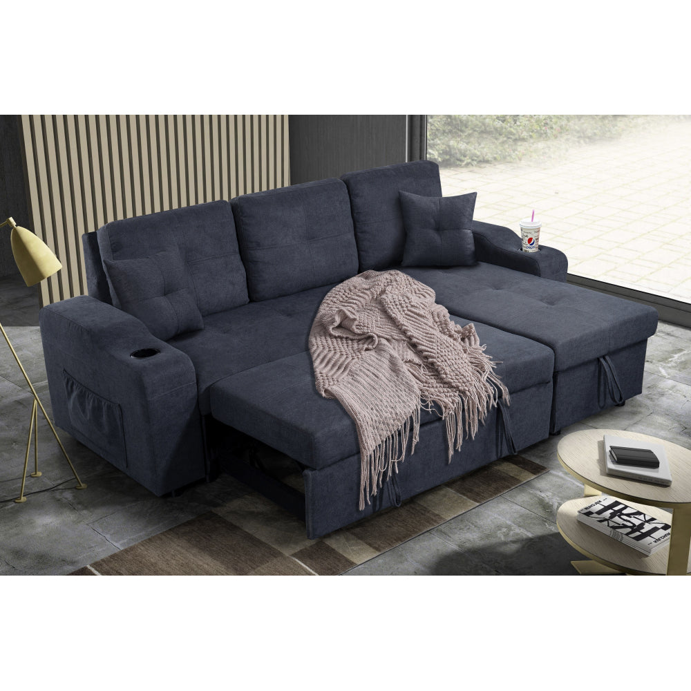 Right-facing sectional sofa with footrest, convertible corner sofa with armrest storage, living room and apartment sectional sofa, right chaise longue and  dark  grey