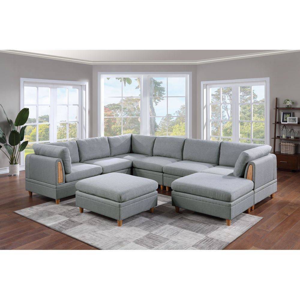 Living Room Furniture Ottoman Light Grey Dorris Fabric 1pc Cushion ottomans Wooden Legs