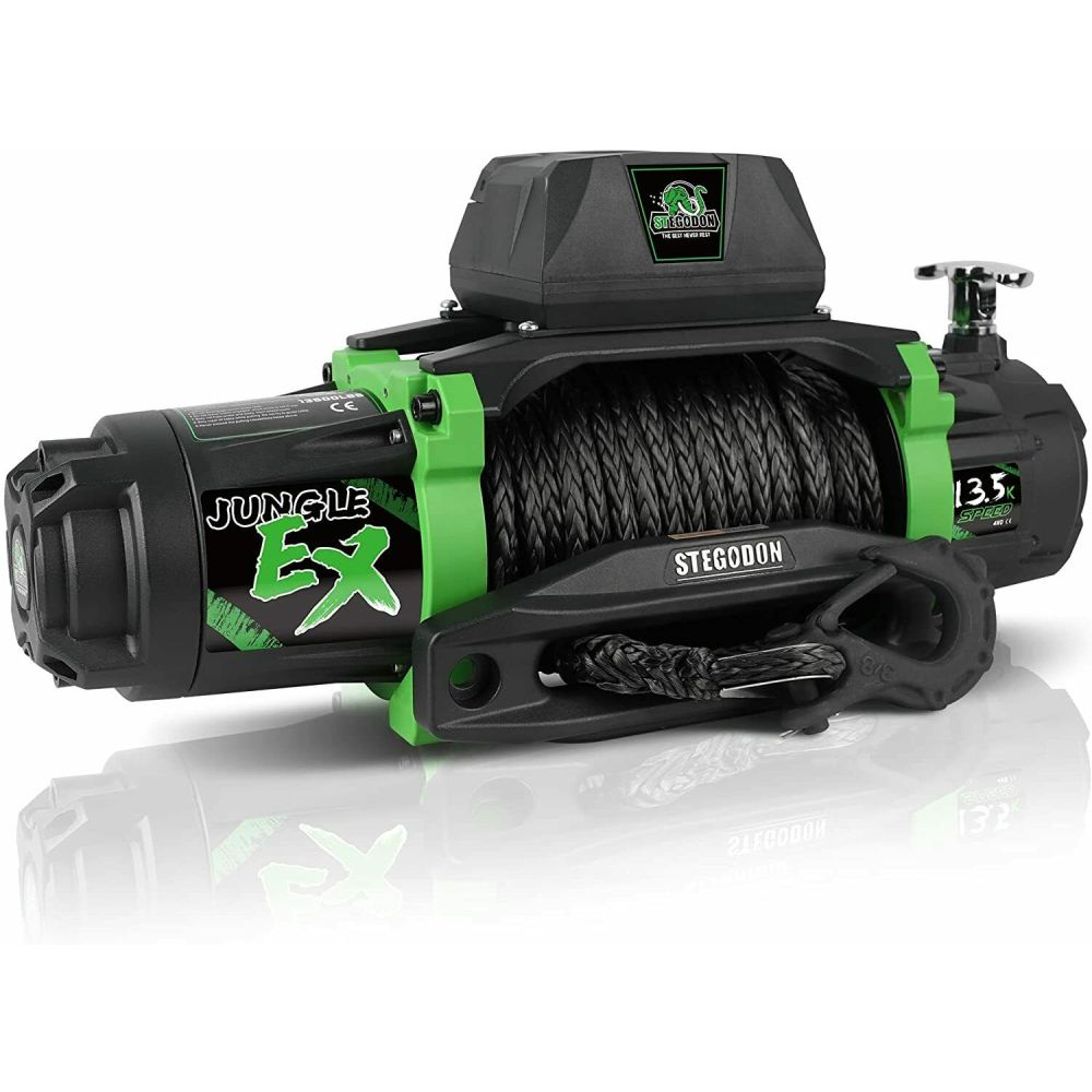 STEGODON Electric Winch 13500lb 12V Synthetic Rope Towing Truck Jeep Off-Road