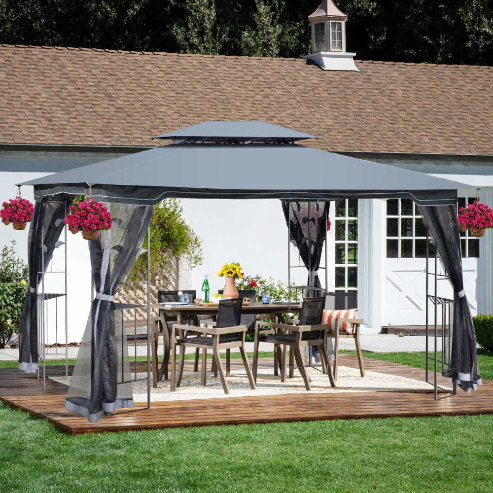 13x10 Outdoor Patio Gazebo Canopy Tent With Ventilated Double Roof And Mosquito net(Detachable Mesh Screen On All Sides),Suitable for Lawn, Garden, Backyard and Deck,Brown Top