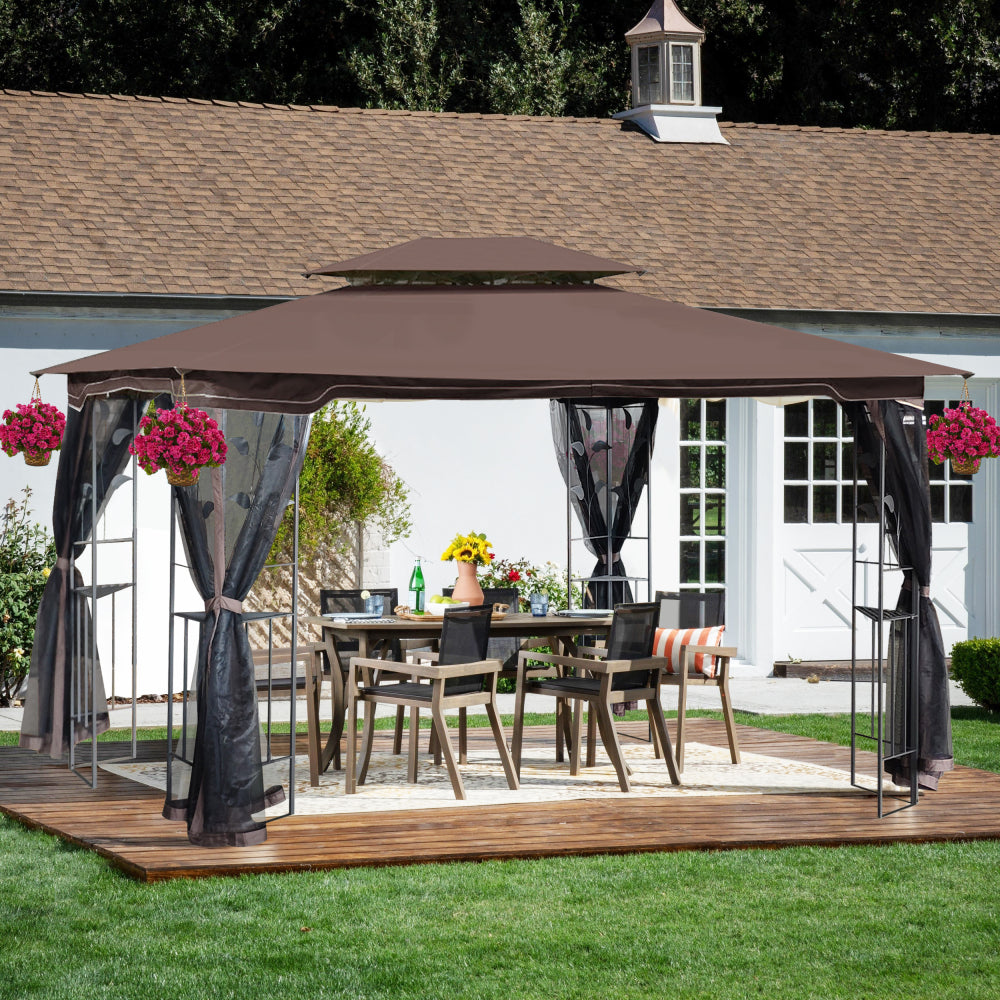 13x10 Outdoor Patio Gazebo Canopy Tent With Ventilated Double Roof And Mosquito net(Detachable Mesh Screen On All Sides),Suitable for Lawn, Garden, Backyard and Deck,Gray Top