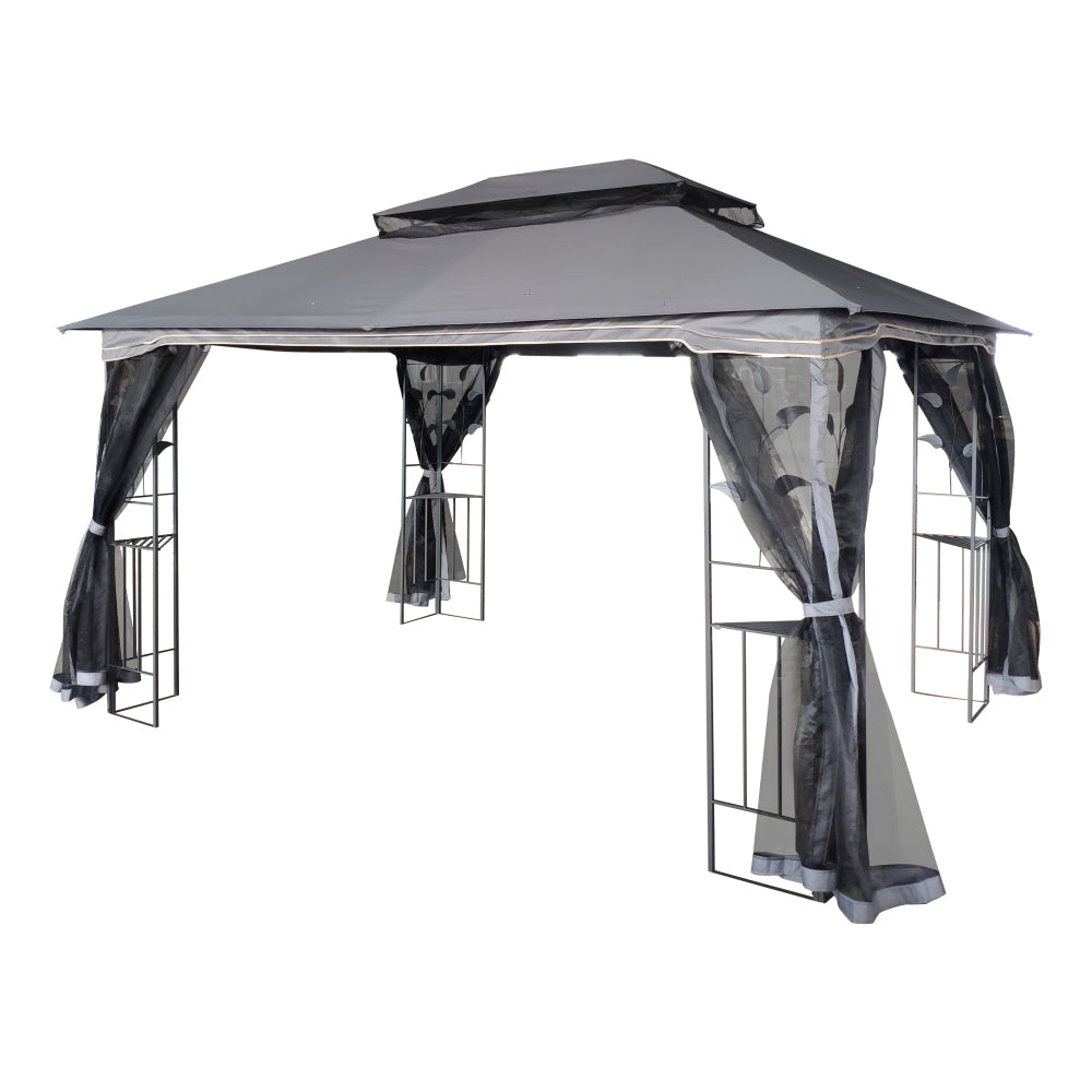 13x10 Outdoor Patio Gazebo Canopy Tent With Ventilated Double Roof And Mosquito net(Detachable Mesh Screen On All Sides),Suitable for Lawn, Garden, Backyard and Deck,Gray Top