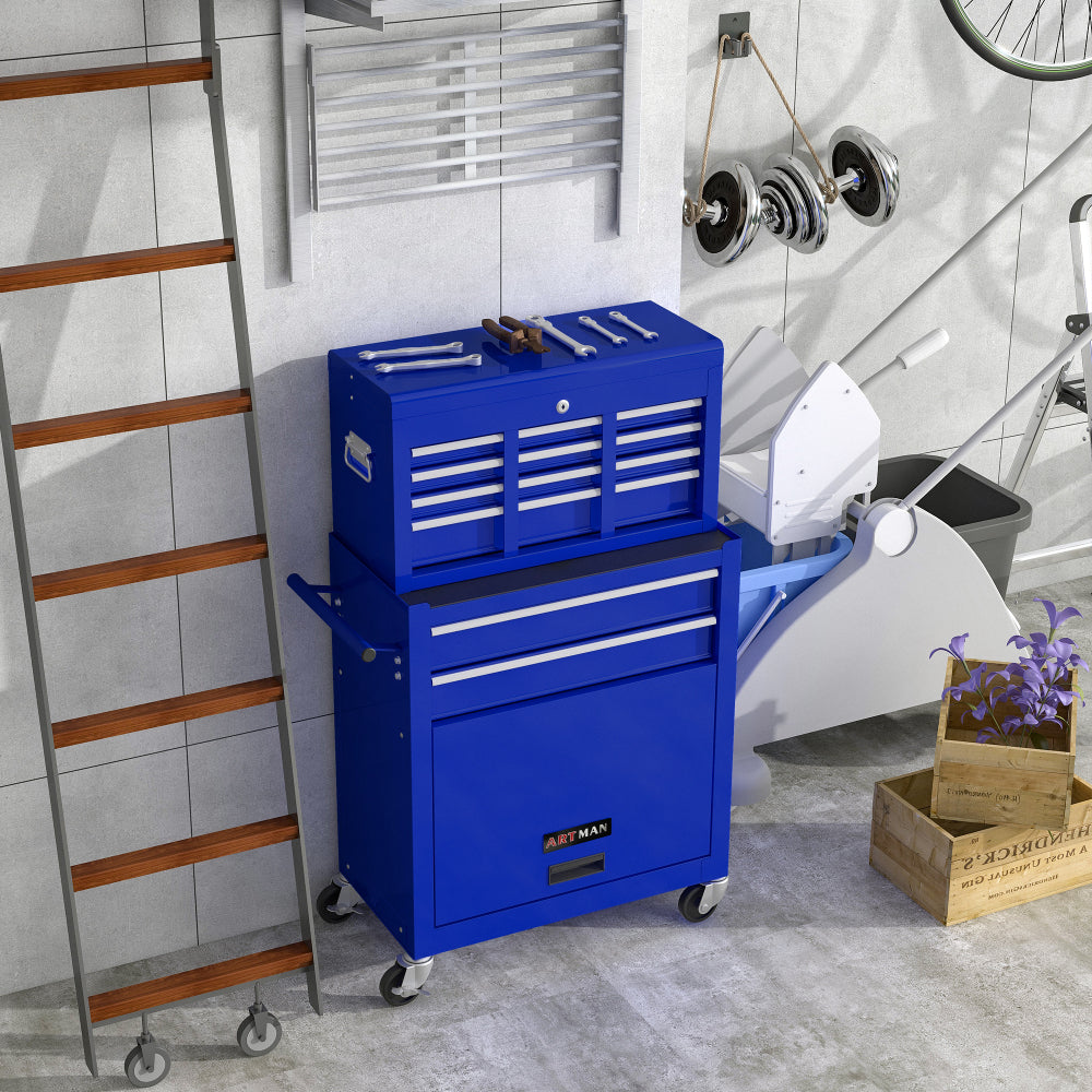 High Capacity Rolling Tool Chest with Wheels and Drawers, 8-Drawer Tool Storage Cabinet--RED