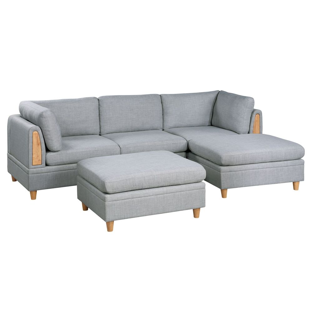 Living Room Furniture Ottoman Light Grey Dorris Fabric 1pc Cushion ottomans Wooden Legs