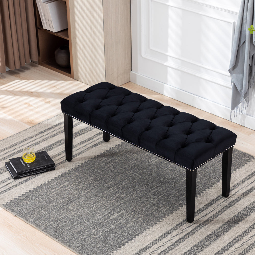 Heng Ming Upholstered Tufted Bench Ottoman , Velvet Dining Bench Bedroom Bench  Footrest Stool Accent Bench for Entryway Dining Room Living Room, Light gray