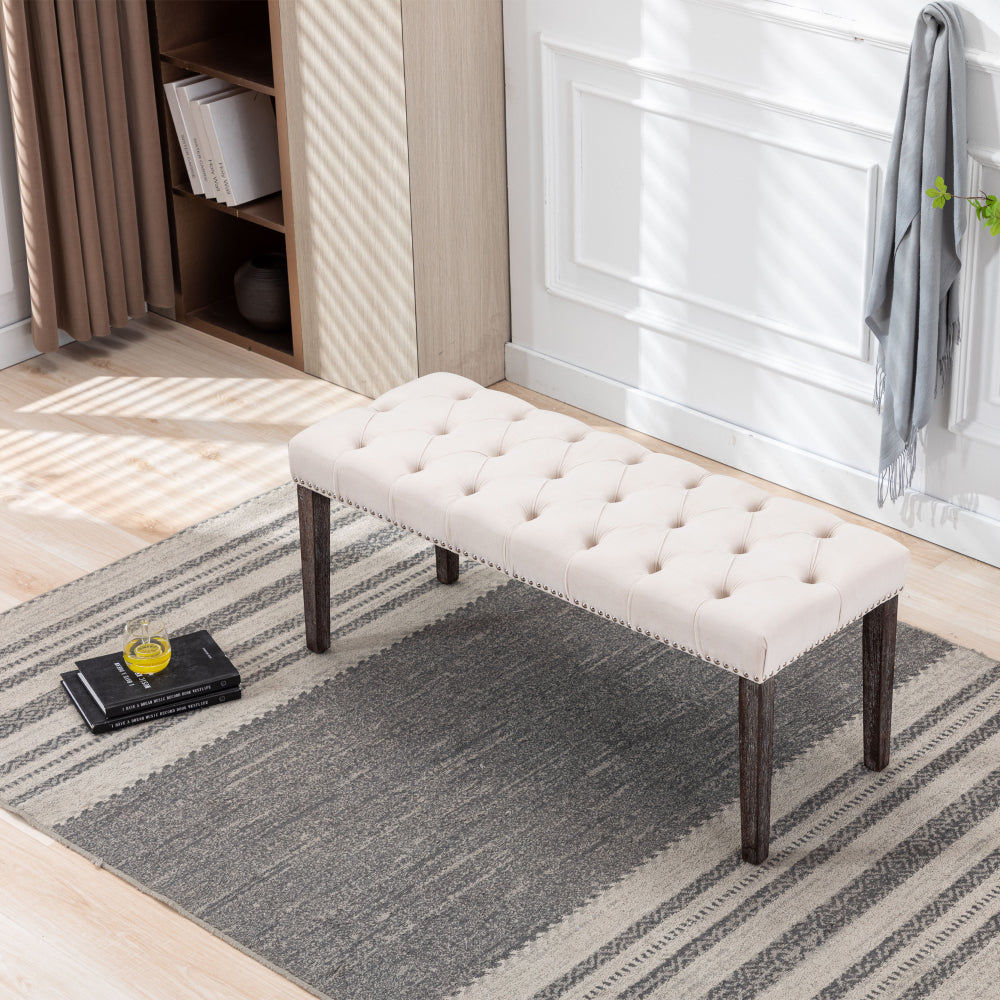 Heng Ming Upholstered Tufted Bench Ottoman , Velvet Dining Bench Bedroom Bench  Footrest Stool Accent Bench for Entryway Dining Room Living Room, Light gray